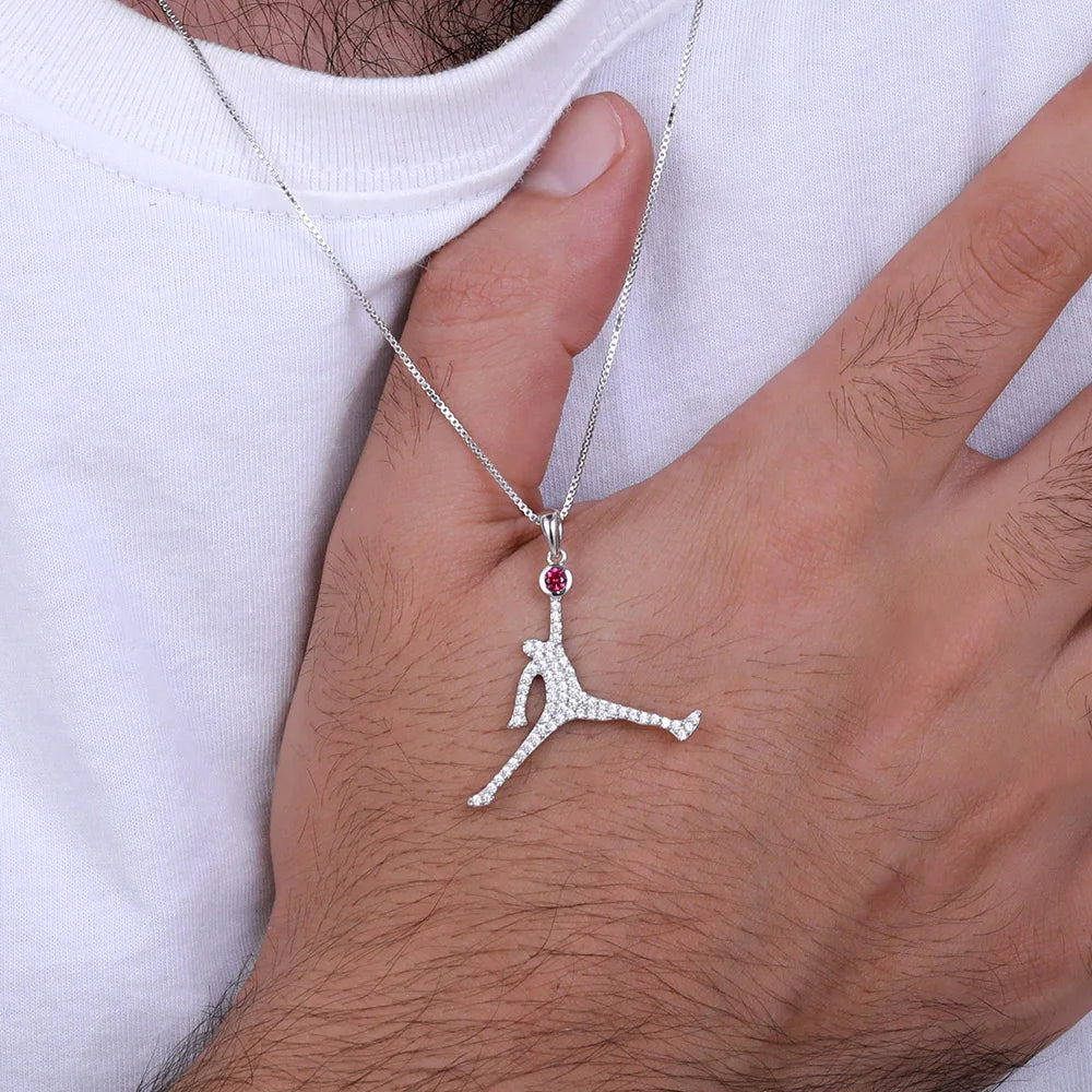 Personalized Basketball Dunk Necklace with Birthstone In Silver - Glamour