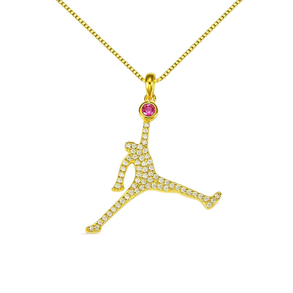 Personalized Basketball Dunk Necklace with Birthstone In Silver - Glamour