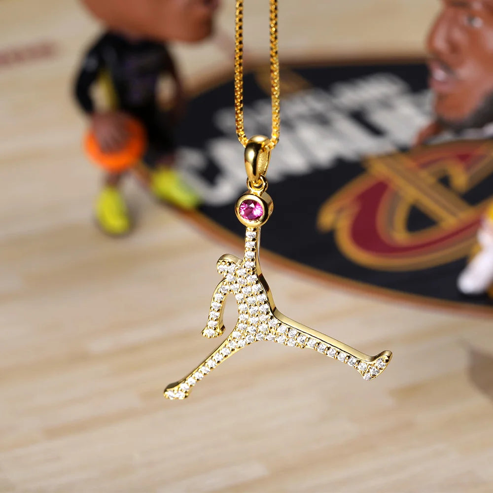 Personalized Basketball Dunk Necklace with Birthstone In Silver - Glamour