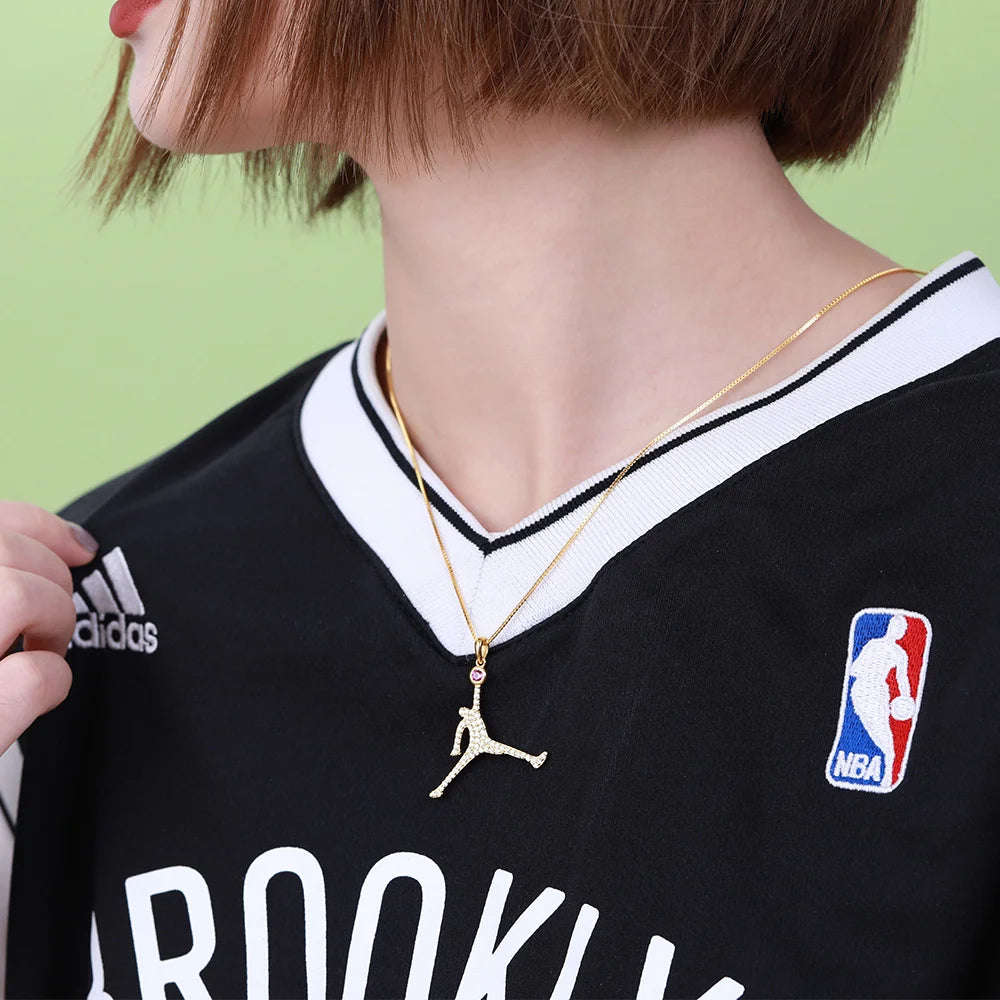 Personalized Basketball Dunk Necklace with Birthstone In Silver - Glamour