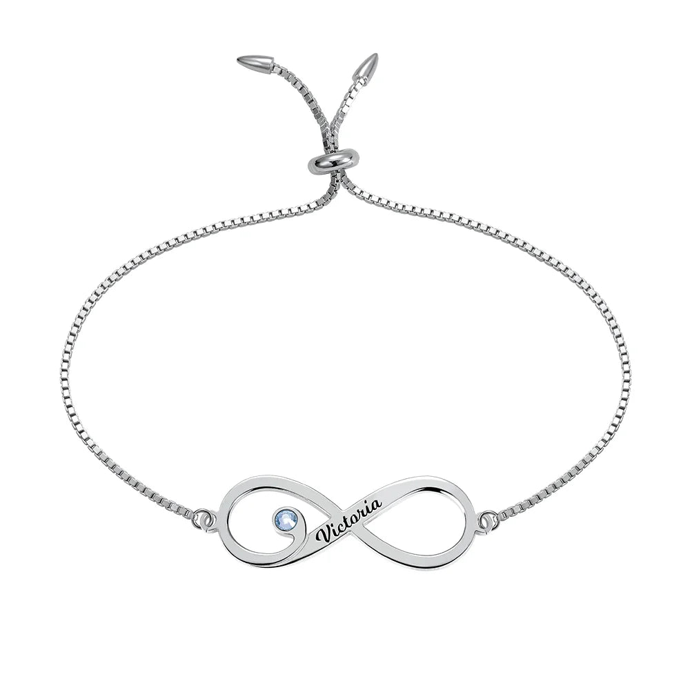 Personalized Sea Lovers Infinity Bracelet with Light Blue Birthstone - Glamour