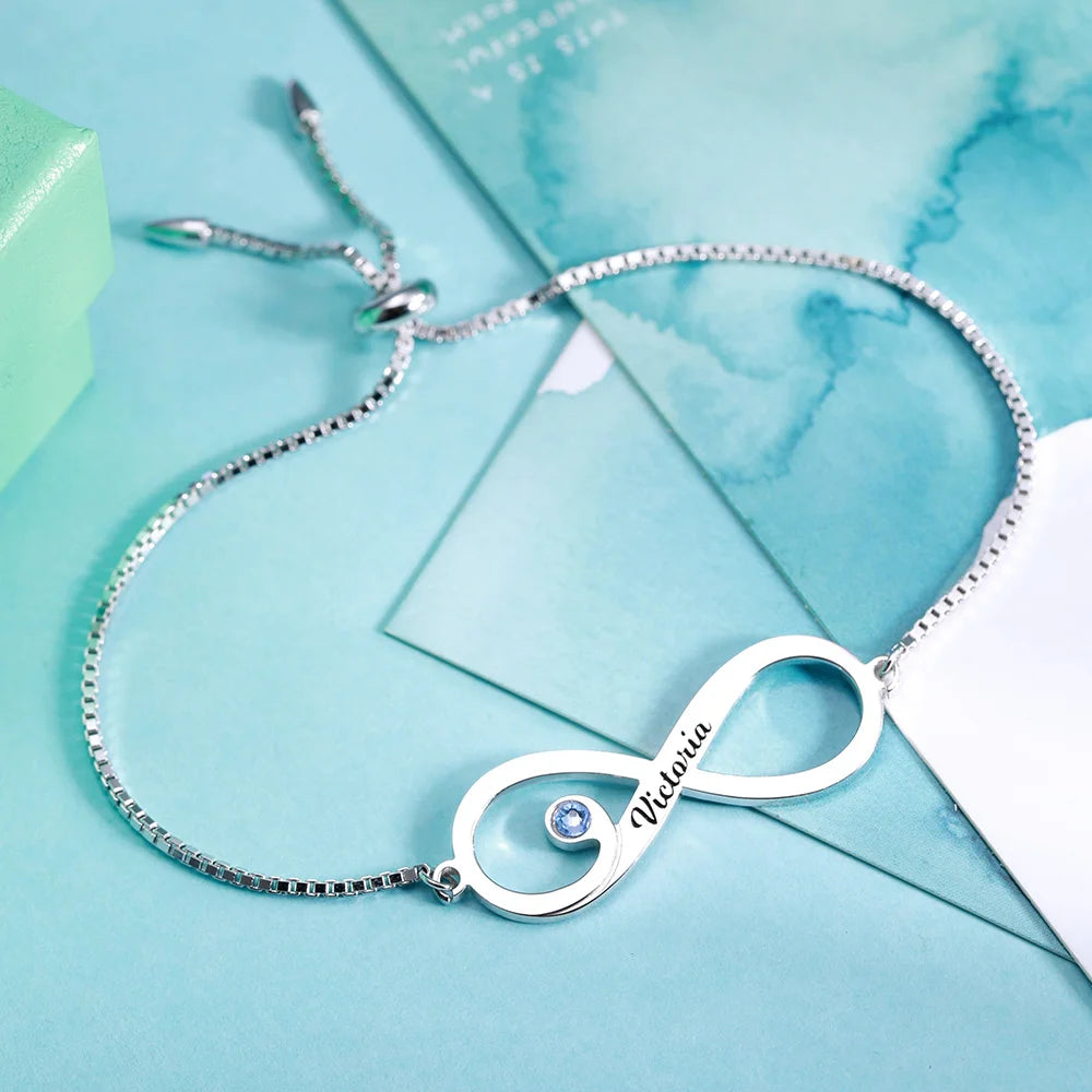 Personalized Sea Lovers Infinity Bracelet with Light Blue Birthstone - Glamour