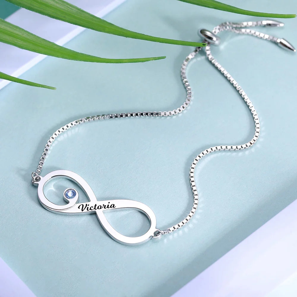 Personalized Sea Lovers Infinity Bracelet with Light Blue Birthstone - Glamour