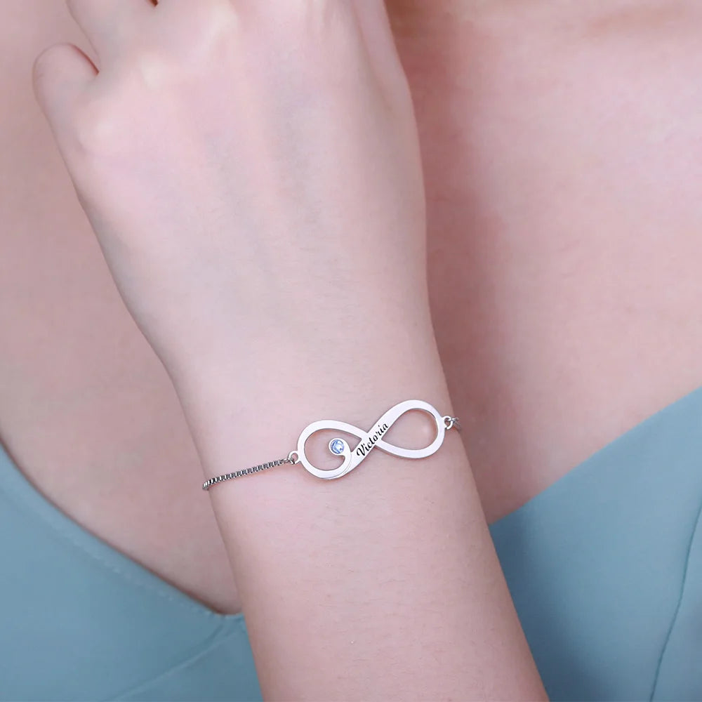 Personalized Sea Lovers Infinity Bracelet with Light Blue Birthstone - Glamour