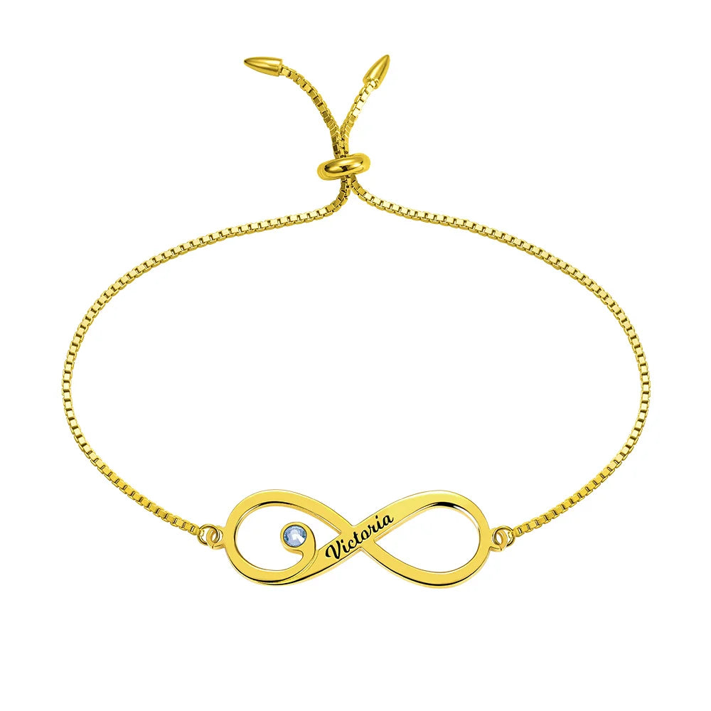 Personalized Sea Lovers Infinity Bracelet with Light Blue Birthstone - Glamour