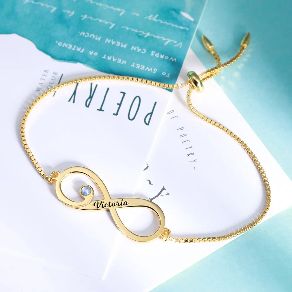 Personalized Sea Lovers Infinity Bracelet with Light Blue Birthstone - Glamour
