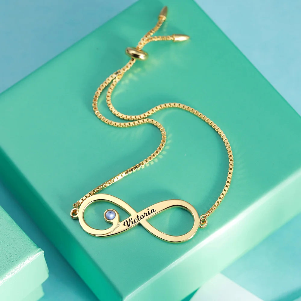 Personalized Sea Lovers Infinity Bracelet with Light Blue Birthstone - Glamour