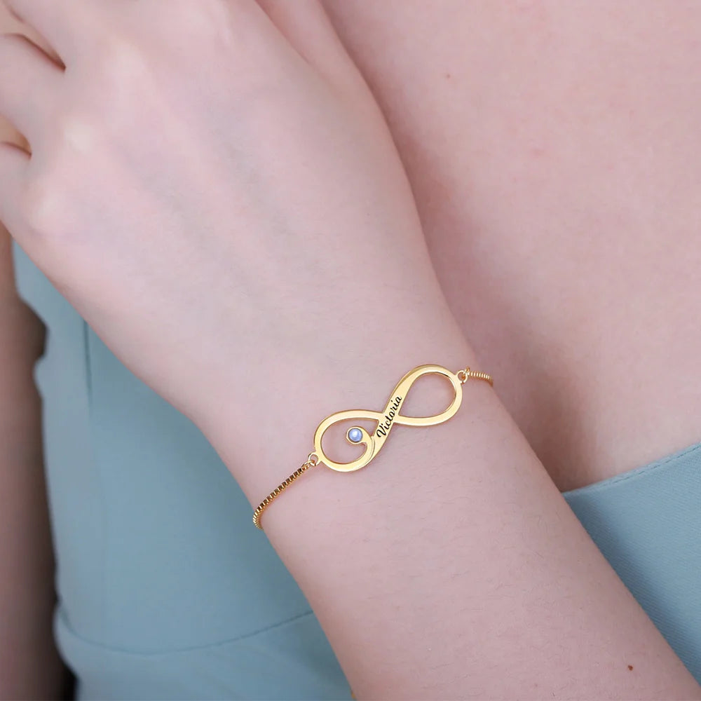 Personalized Sea Lovers Infinity Bracelet with Light Blue Birthstone - Glamour