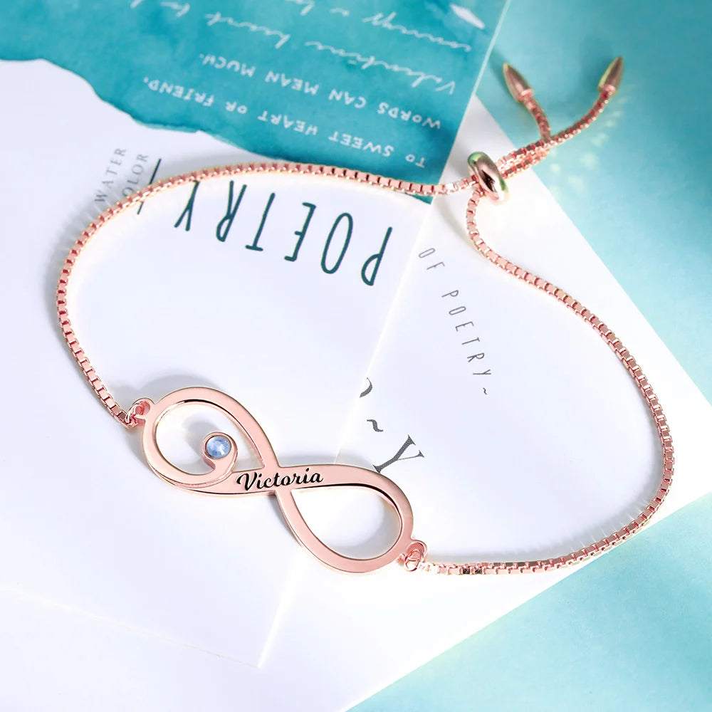 Personalized Sea Lovers Infinity Bracelet with Light Blue Birthstone - Glamour