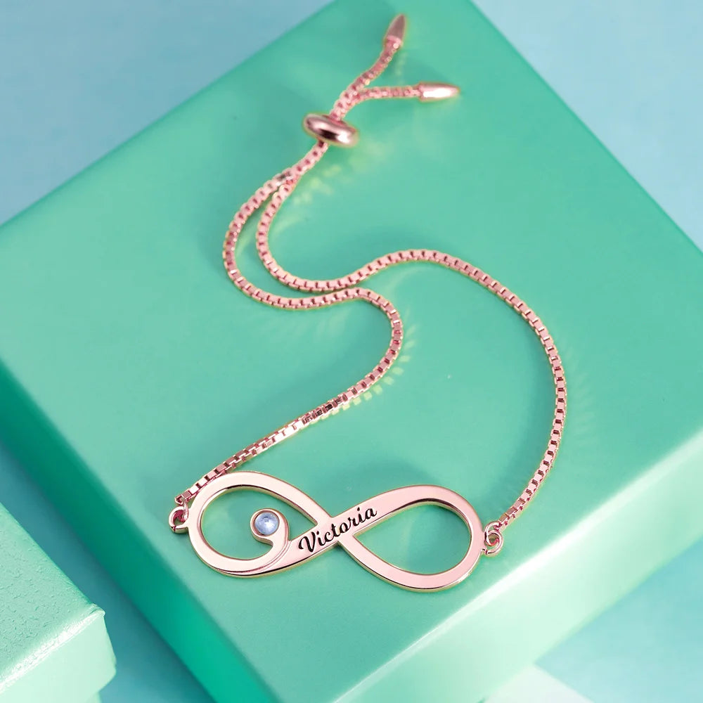 Personalized Sea Lovers Infinity Bracelet with Light Blue Birthstone - Glamour