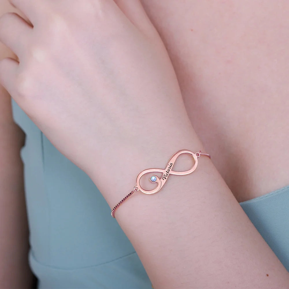 Personalized Sea Lovers Infinity Bracelet with Light Blue Birthstone - Glamour