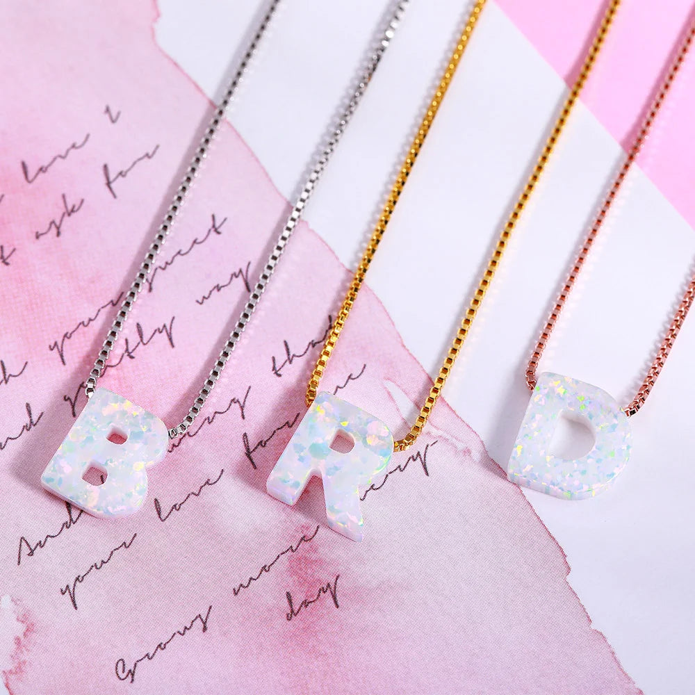 Personalized Natural Opal Letter Necklace - Glamour