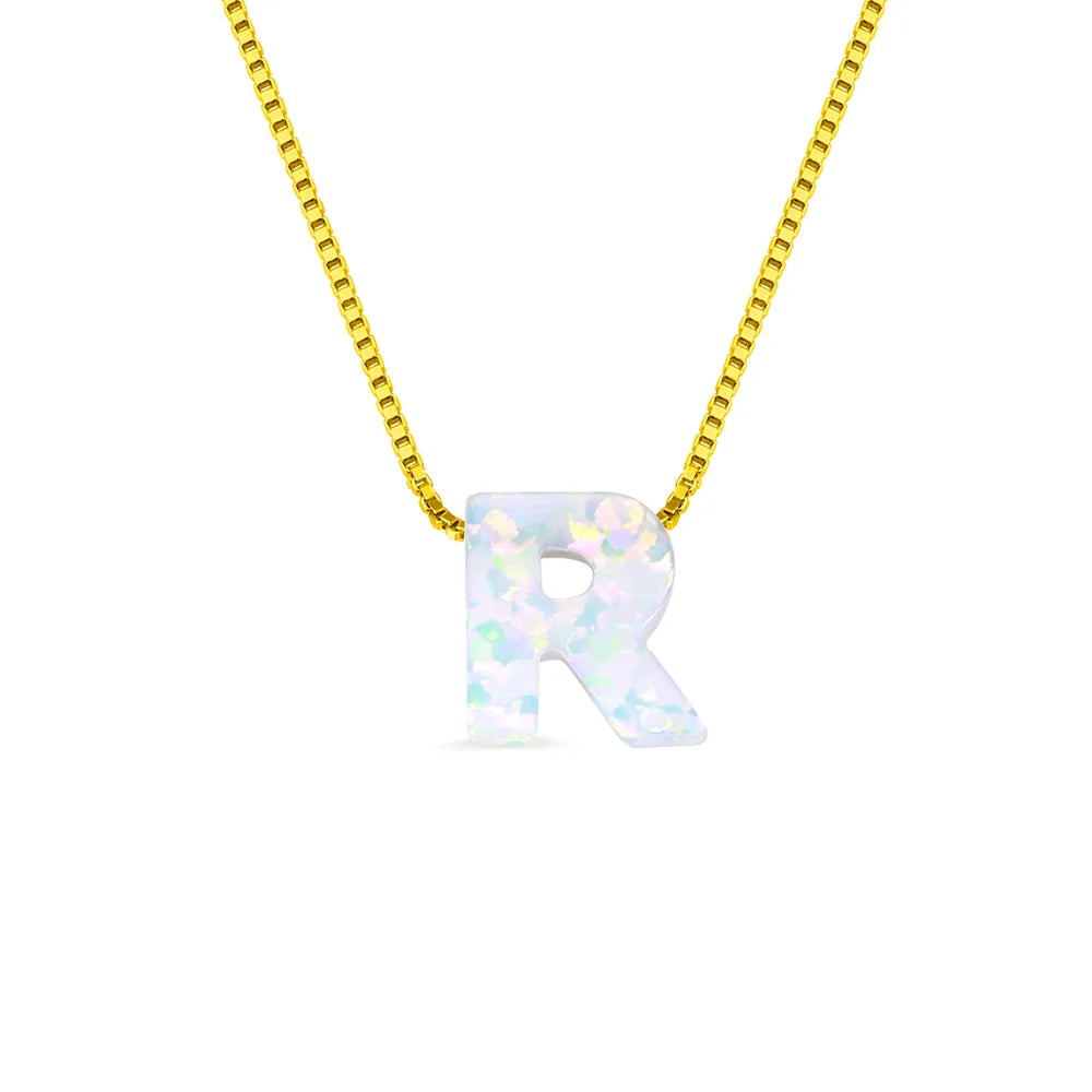 Personalized Natural Opal Letter Necklace - Glamour