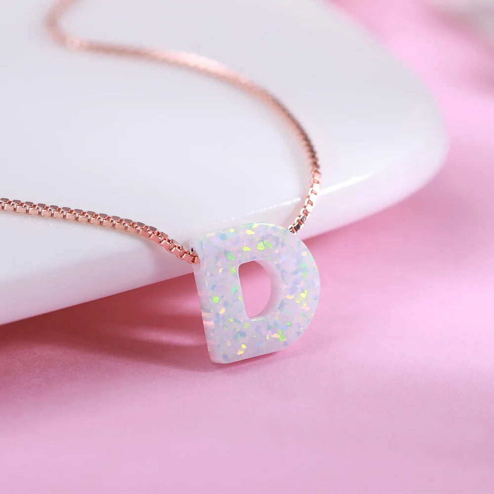 Personalized Natural Opal Letter Necklace - Glamour