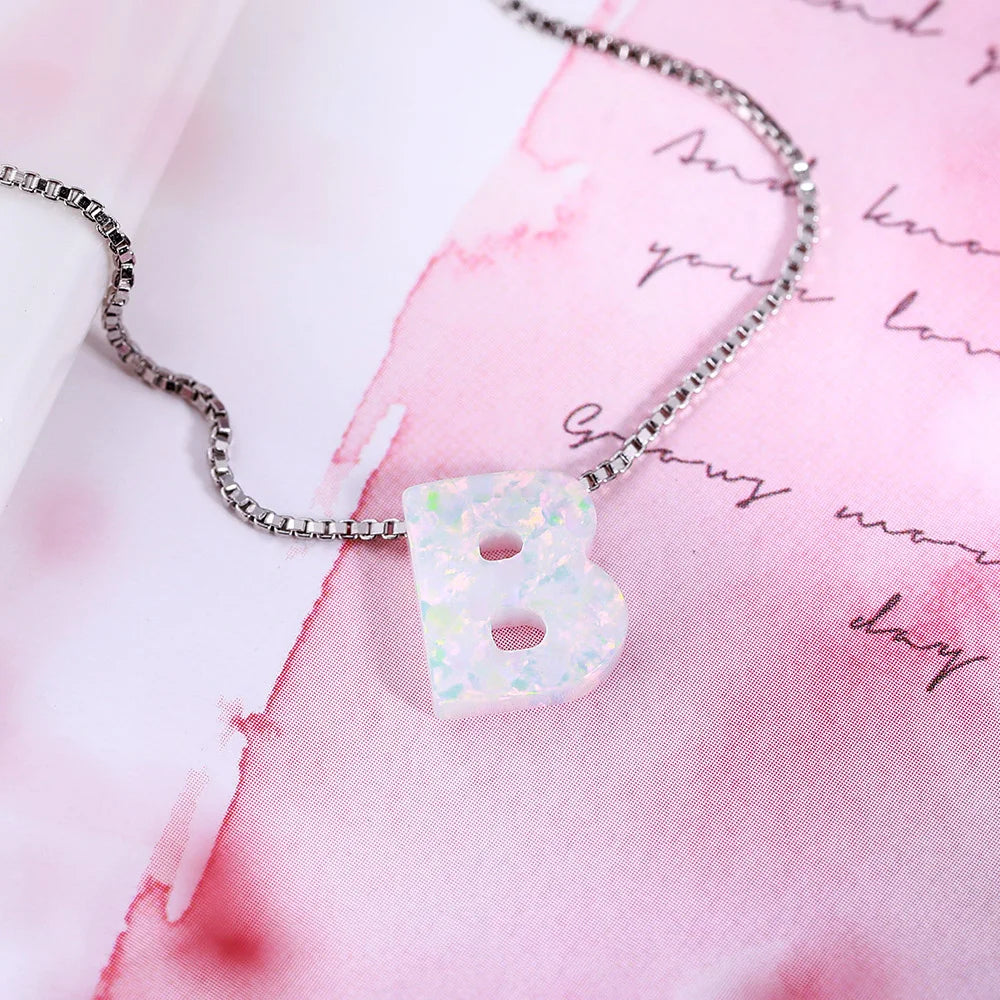 Personalized Natural Opal Letter Necklace - Glamour