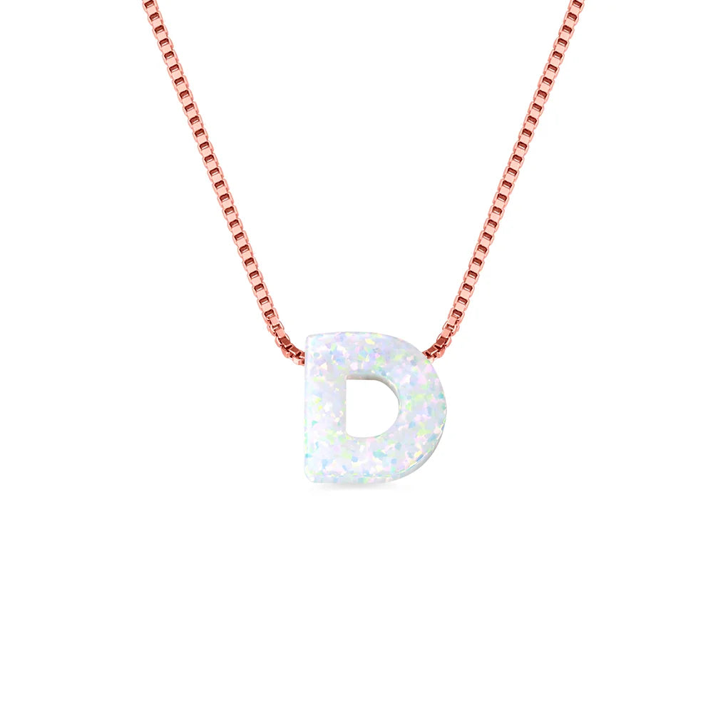 Personalized Natural Opal Letter Necklace - Glamour