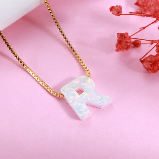 Personalized Natural Opal Letter Necklace - Glamour