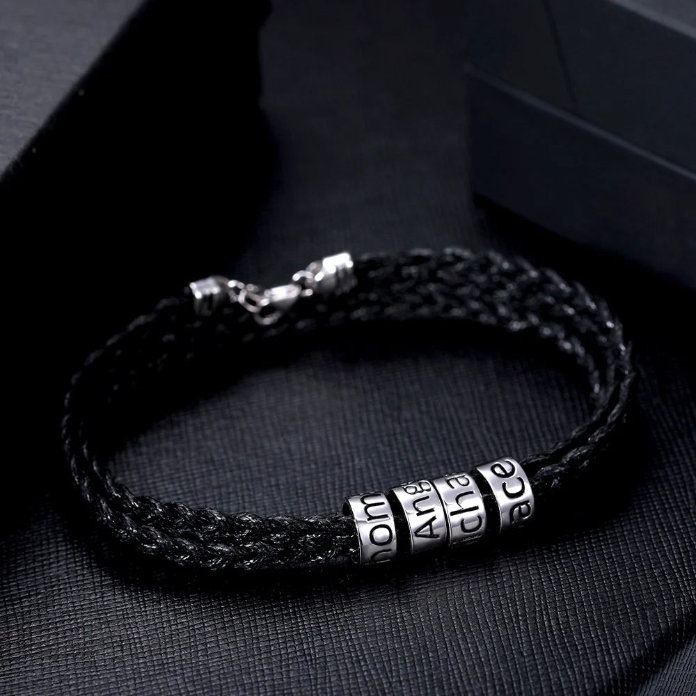 Personalized Men Bracelet with Beads in Silver - Glamour