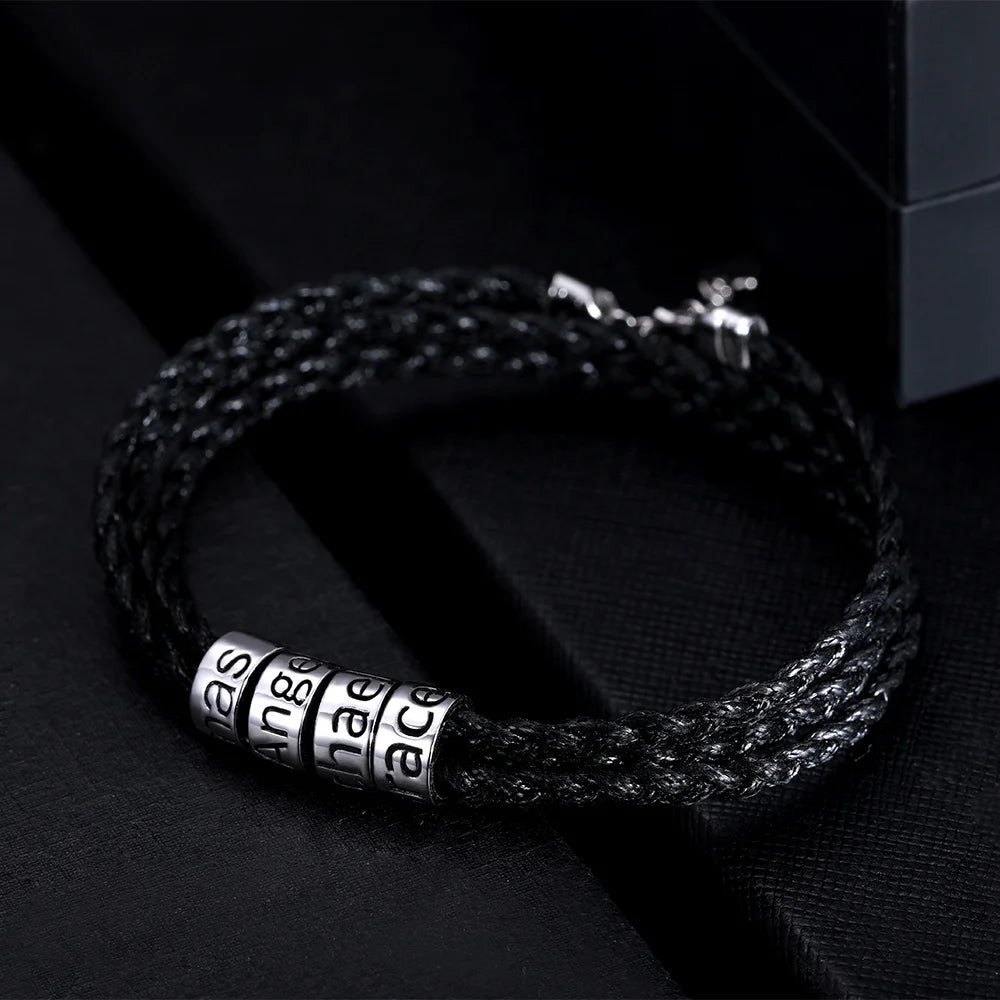 Personalized Men Bracelet with Beads in Silver - Glamour