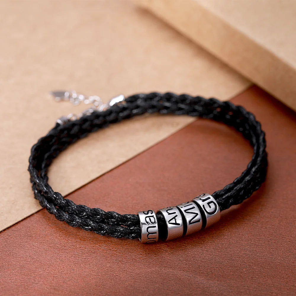 Personalized Men Bracelet with Beads in Silver - Glamour