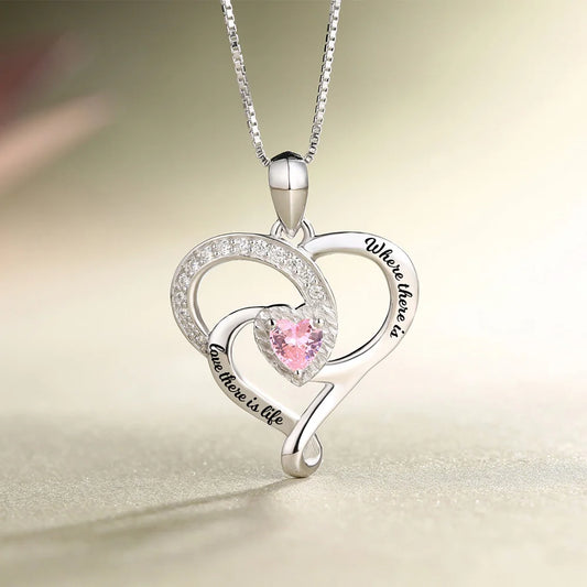 Personalized Heart Necklace with Birthstone - Glamour