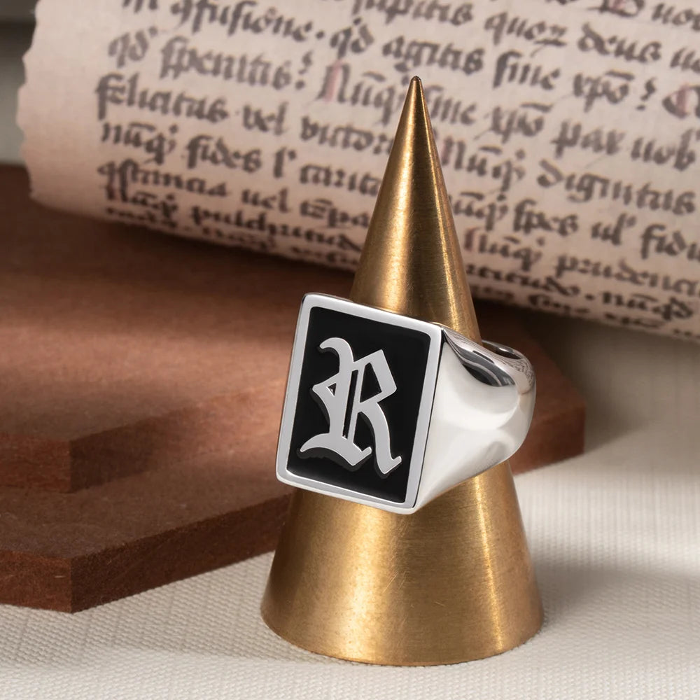 Customized Initial Signet Ring In Sterling Silver - Glamour