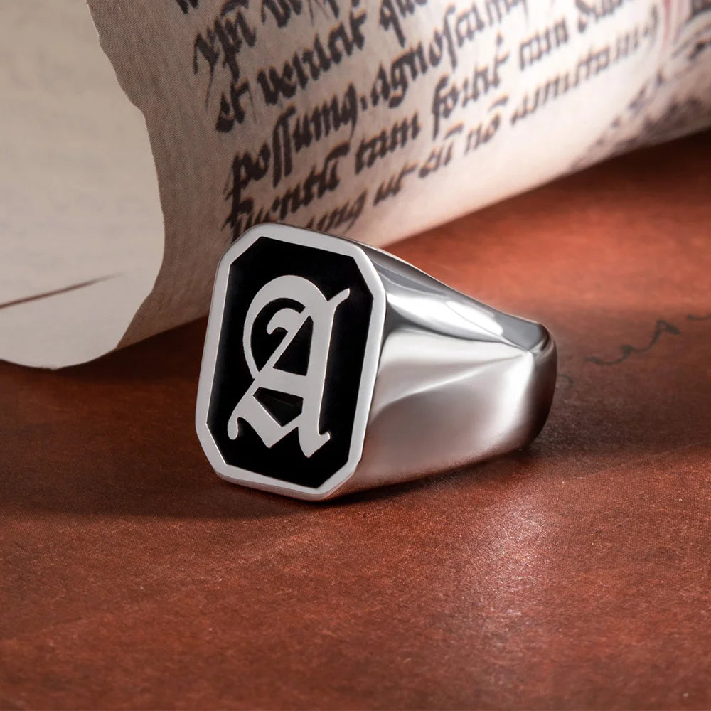 Customized Initial Signet Ring In Sterling Silver - Glamour