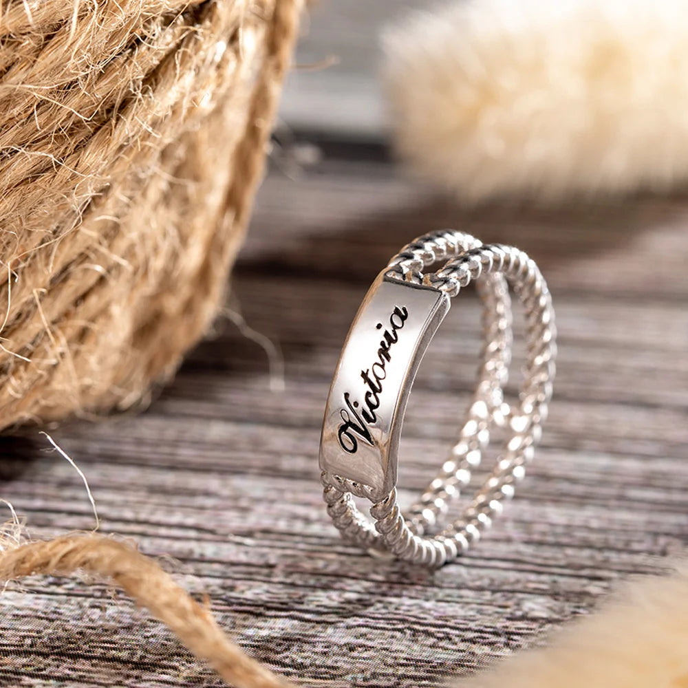 Personalized Twisted Rope Ring - Glamour