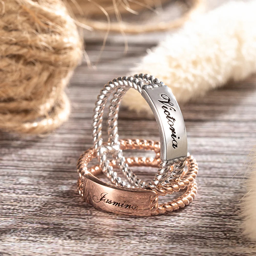 Personalized Twisted Rope Ring - Glamour