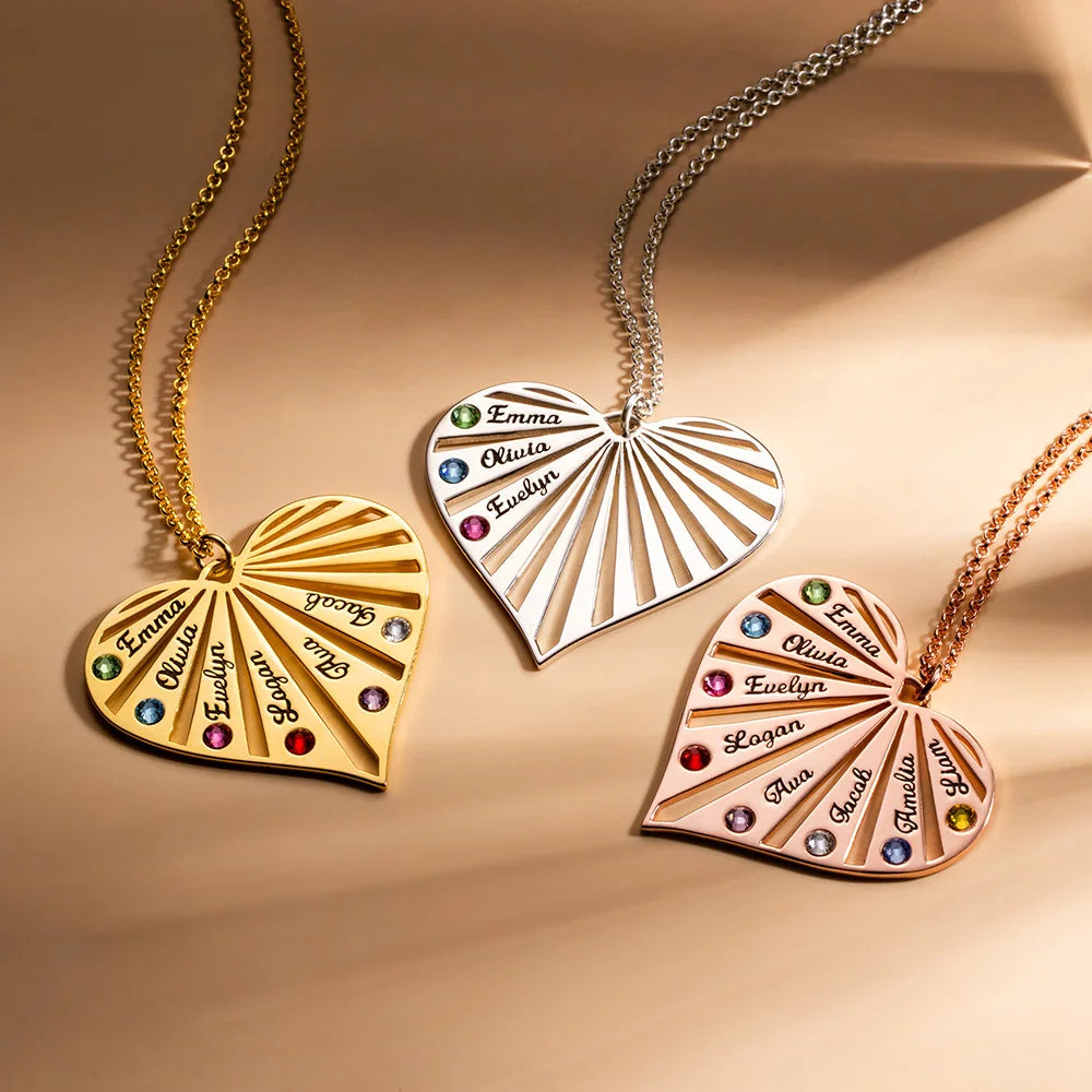 Personalized Split Heart Birthstones Necklace - Glamour