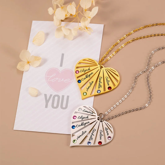 Personalized Split Heart Birthstones Necklace - Glamour