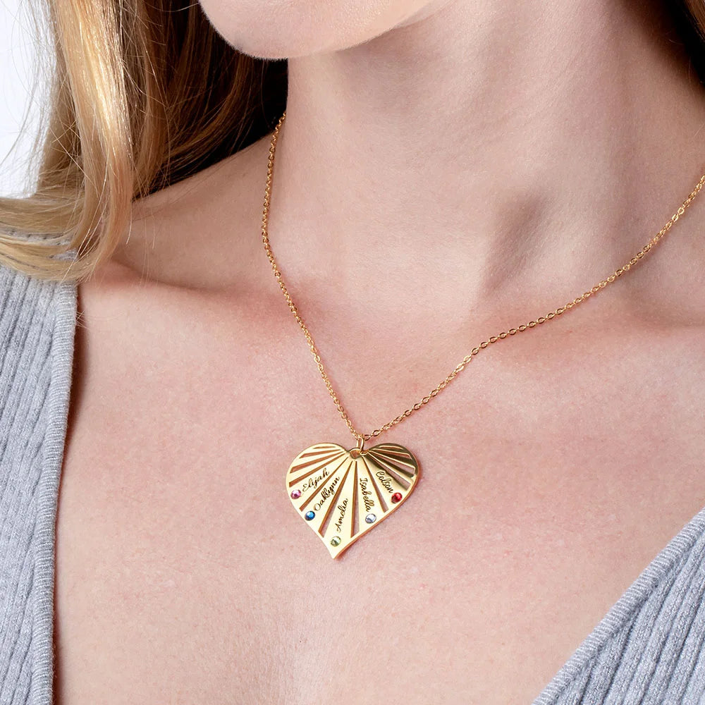 Personalized Split Heart Birthstones Necklace - Glamour