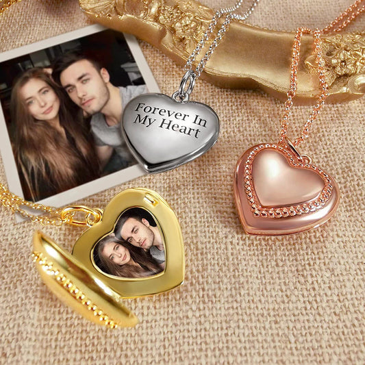 Personalized Heart Photo Necklace with Engraving - Glamour