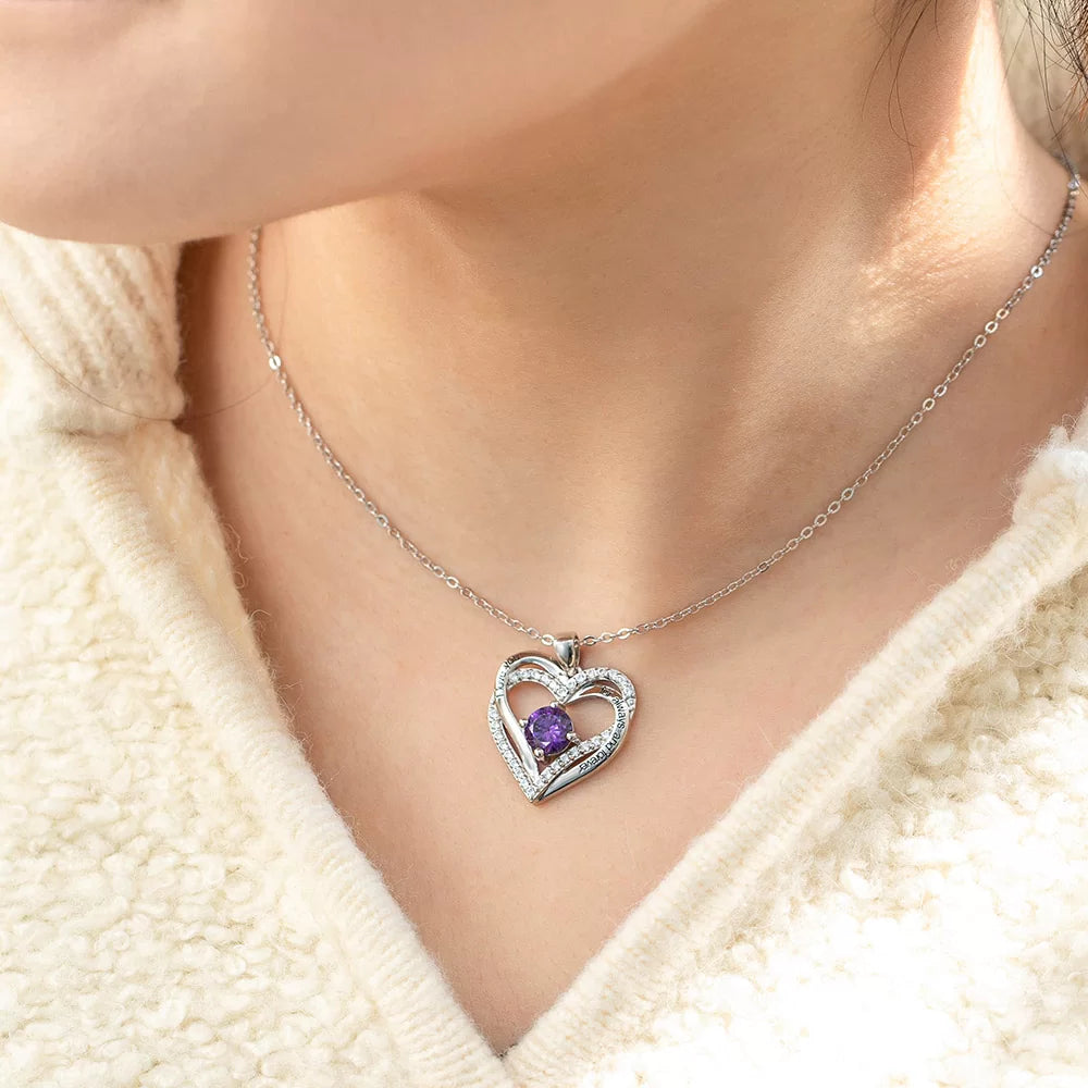 Customized Dual Heart Birthstone Necklace - Glamour