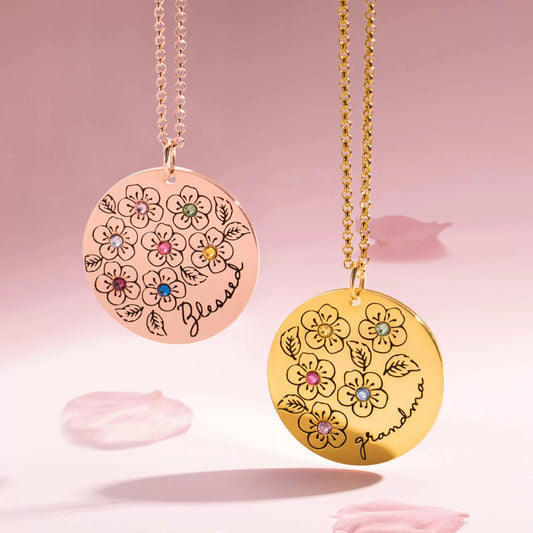 Personalized Birthstone Flower Necklace Gifts for Mother - Glamour