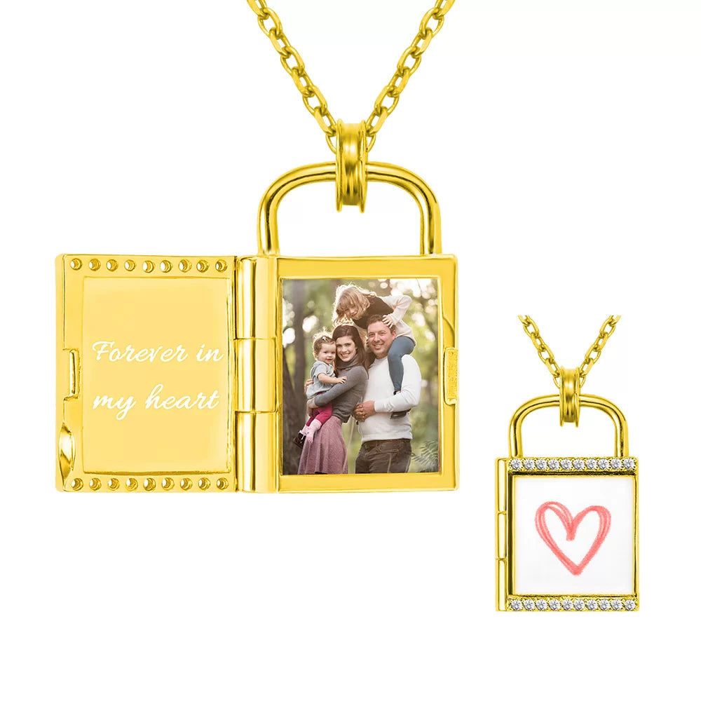 Personalized Lock Photo Necklace - Glamour