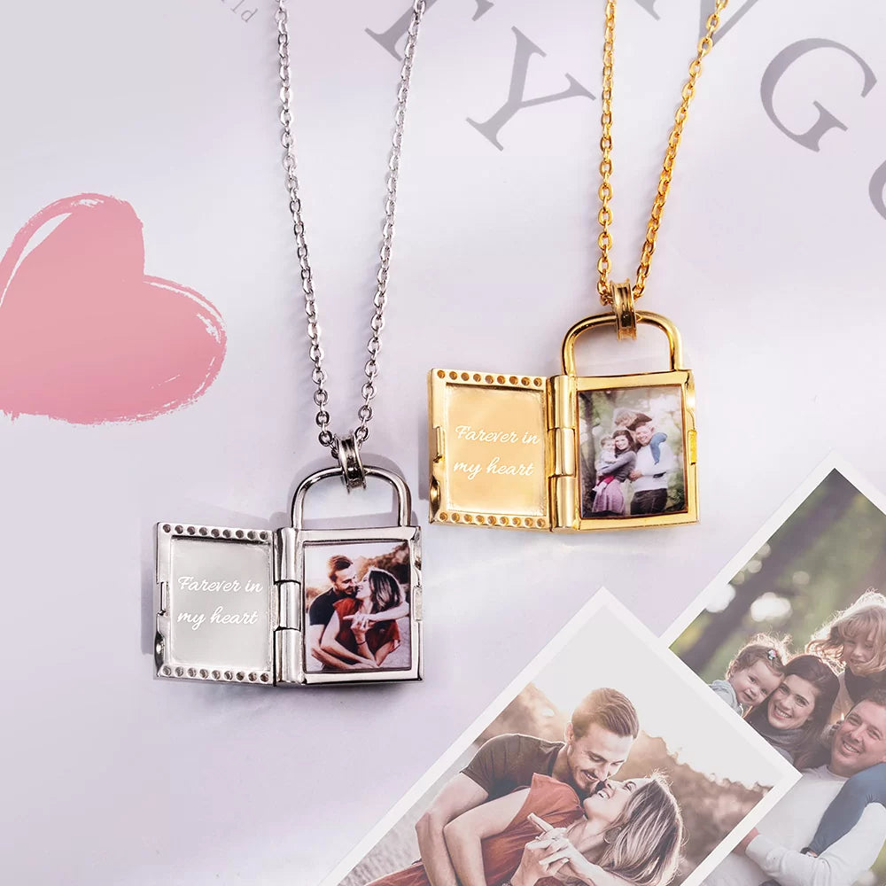 Personalized Lock Photo Necklace - Glamour