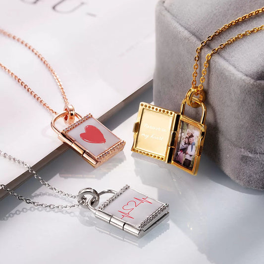 Personalized Lock Photo Necklace - Glamour