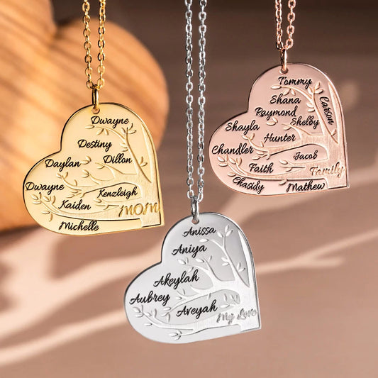 Personalized 1-12 Names Heart Family Tree Necklace - Glamour