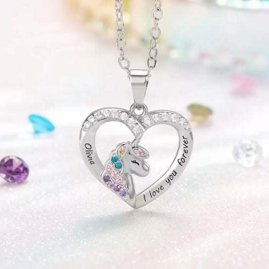 Custom Necklace with Heart Unicorn Pendant - Glamour
