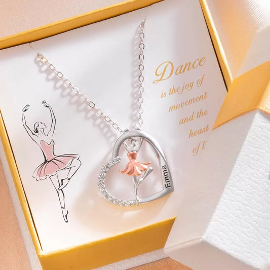 Customized Heart Ballet Dance Necklace In Sterling Silver - Glamour