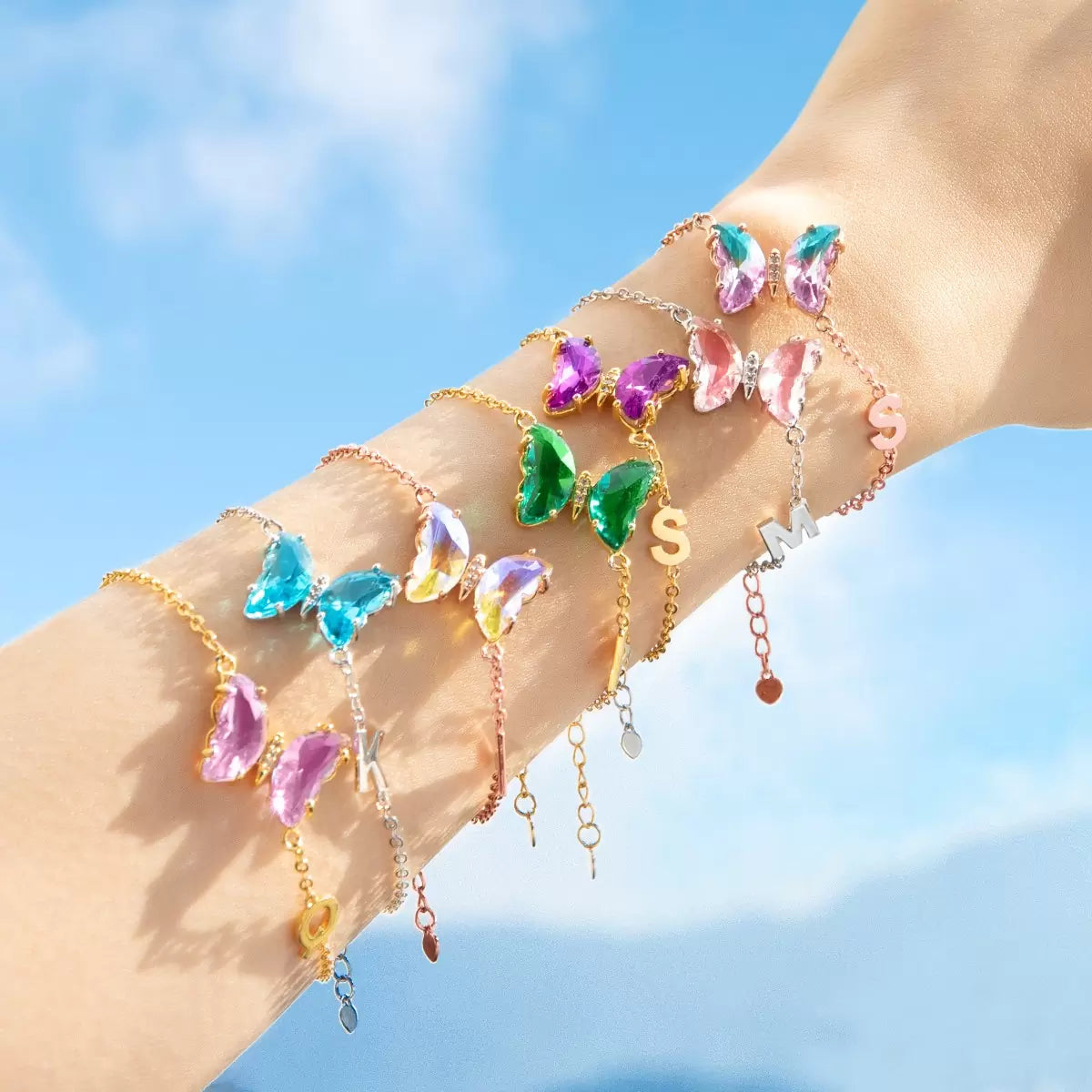 Personalized Crystal Glass Butterfly Bracelet - Glamour