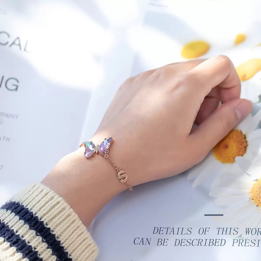 Personalized Crystal Glass Butterfly Bracelet - Glamour