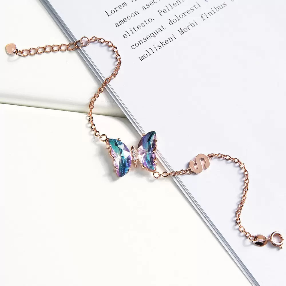 Personalized Crystal Glass Butterfly Bracelet - Glamour