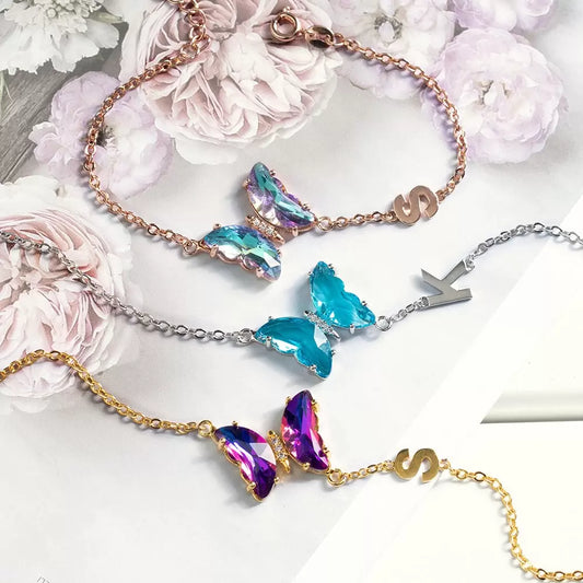 Personalized Crystal Glass Butterfly Bracelet - Glamour
