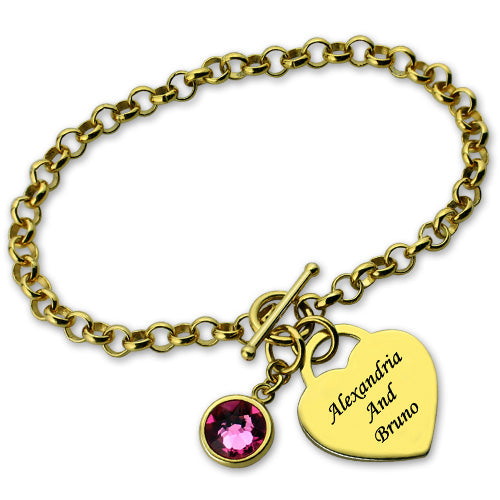 Engravable Birthstone Bracelet with Heart & Name Charm - Glamour