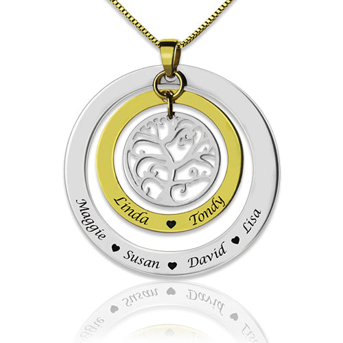 Circle Family Tree with Family Member's Names Necklace - Glamour