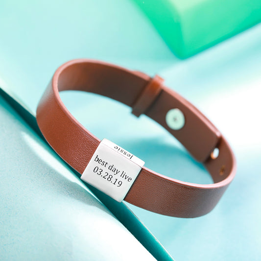 Personalized Engraved Leather Bracelet For Men - Glamour