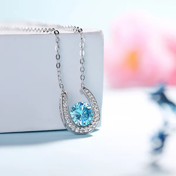 Custom Lucky Necklace with Horseshoe Birthstone Pendant - Glamour