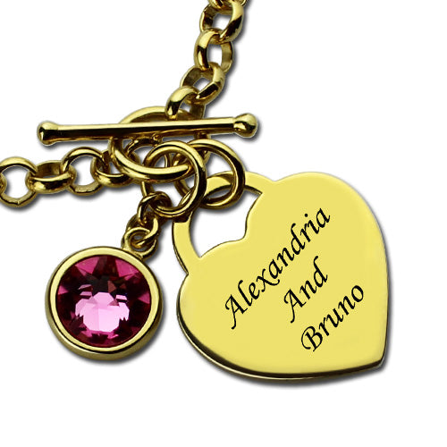 Engravable Birthstone Bracelet with Heart & Name Charm - Glamour